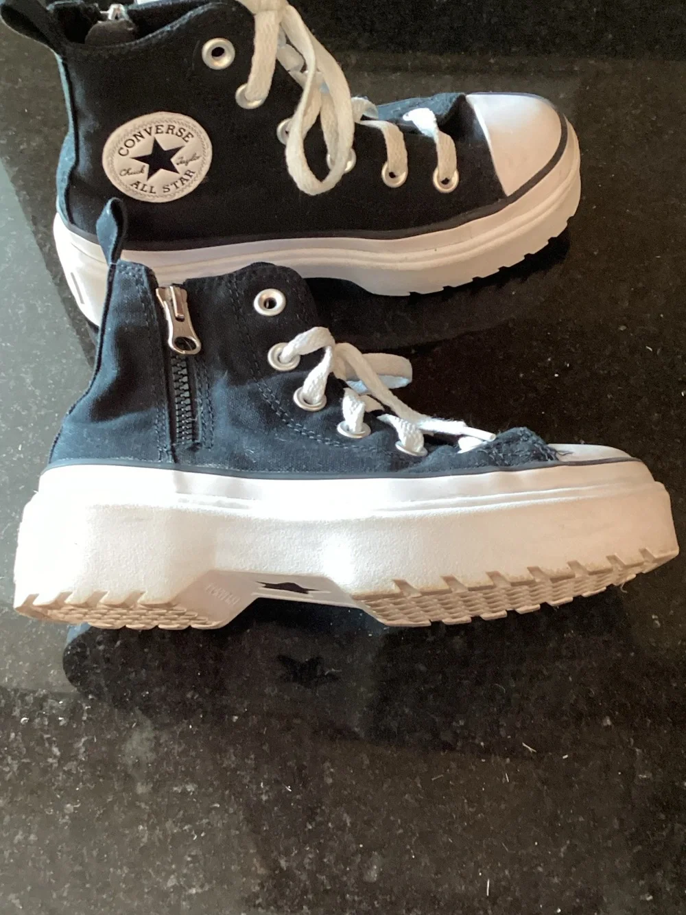 Converse Black Canvas High-Top Platform Sneakers with White Accents